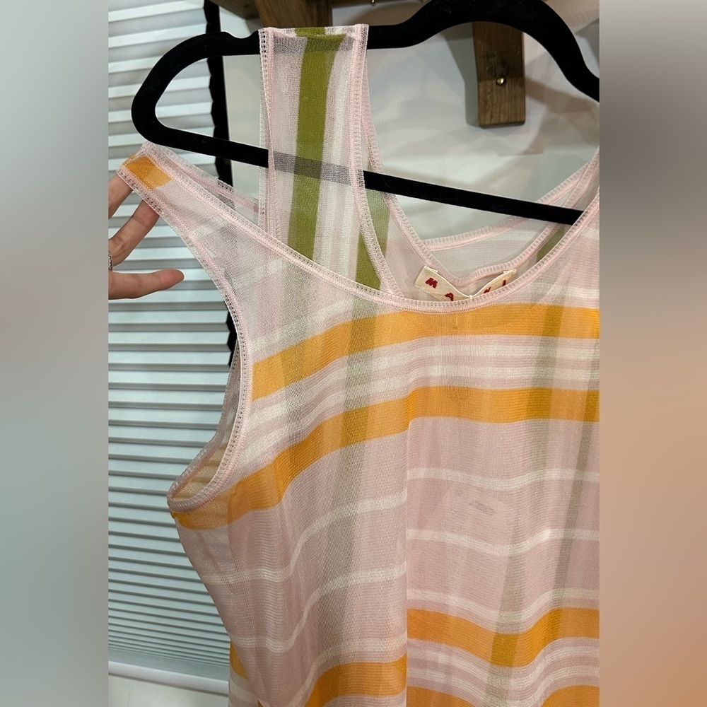 NWT Marni Double Layer Sheer Tank Dress Orange Pink Plaid Silk IT 40 (US4) - Picture 5 of 14